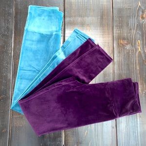 Velvet feel leggings, 2pair, size small, aqua and eggplant, new without tags.